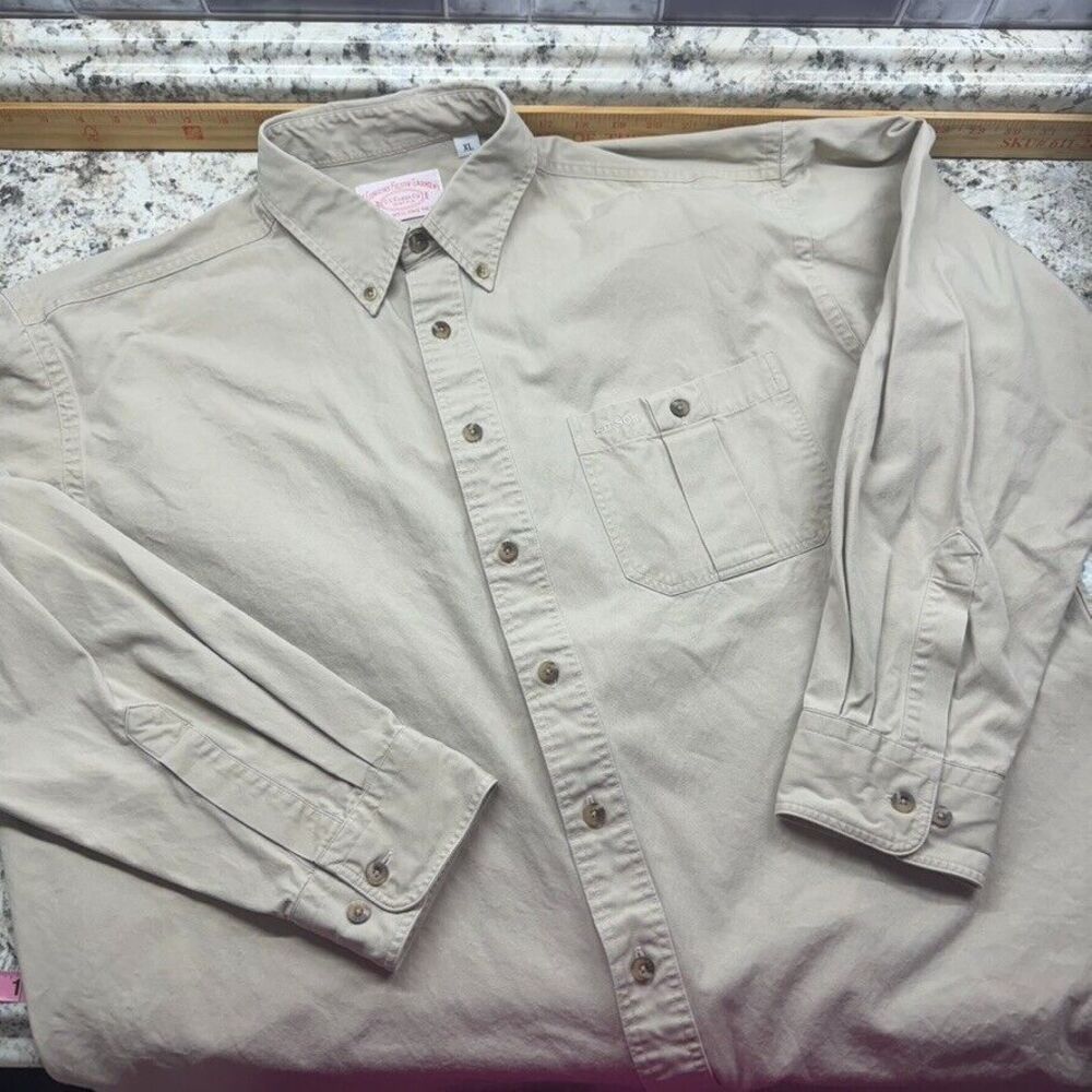 C.C. Filson Shirt Mens XL Button Down Khaki Beige Long Sleeve Lightweight Cotton